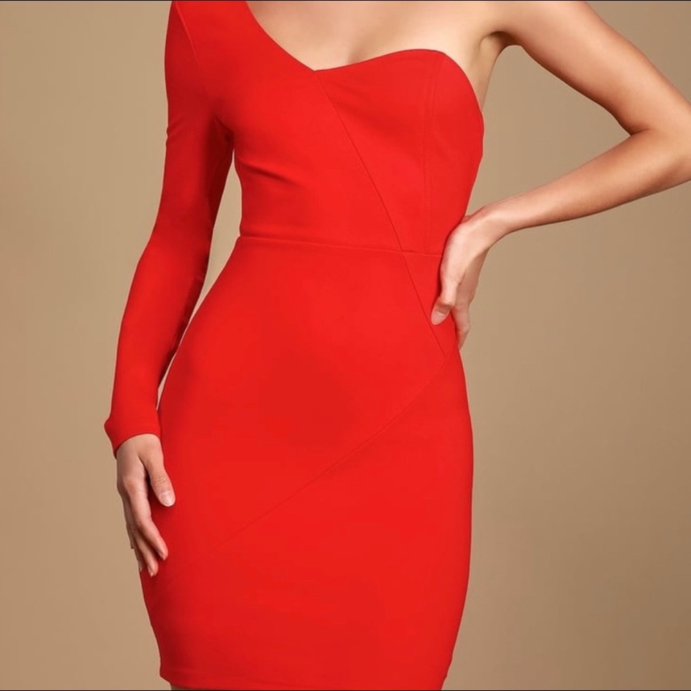 Lulus Red One Shoulder Bodycon Dress Mini